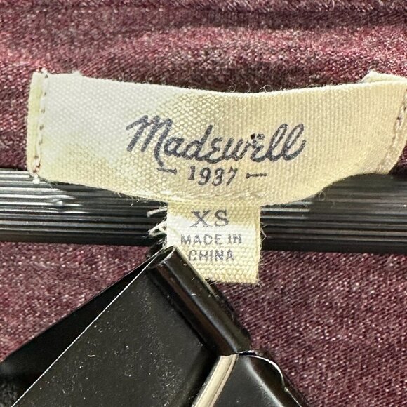 Madewell Top Women XS Maroon Long Sleeve V Neck Tee Hi Low Hem Pullover Shirt - Picture 3 of 5